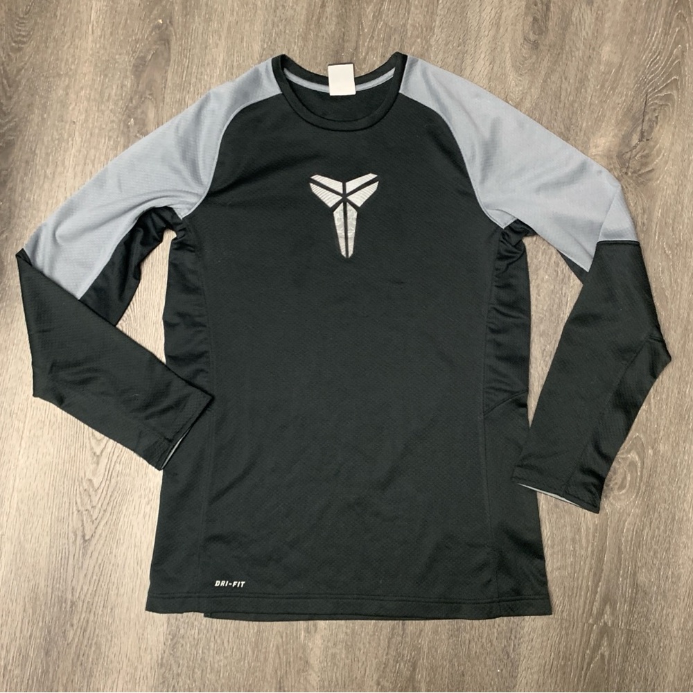 Nike Kobe Bryant Mamba Fearless Shirt Long Sleeve Dri Fit Black Gray Logo Medium
